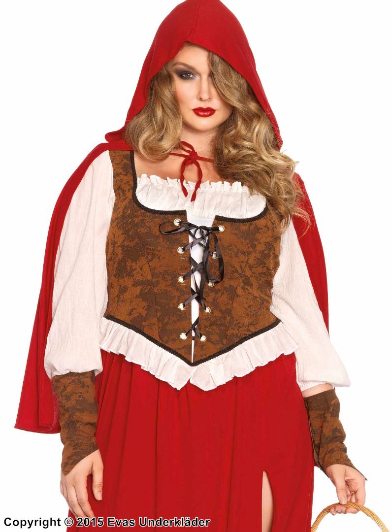 Red Riding Hood, costume dress, lacing, high slit, XL to 4XL